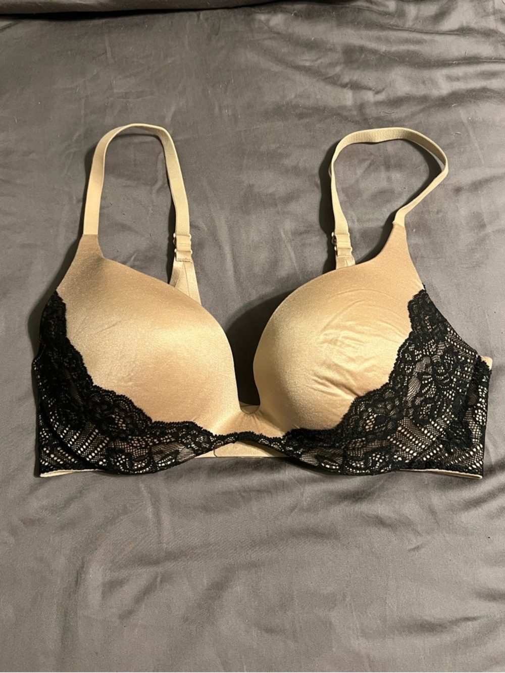 Victoria's Secret Nude and Black Lace Push-Up Bra